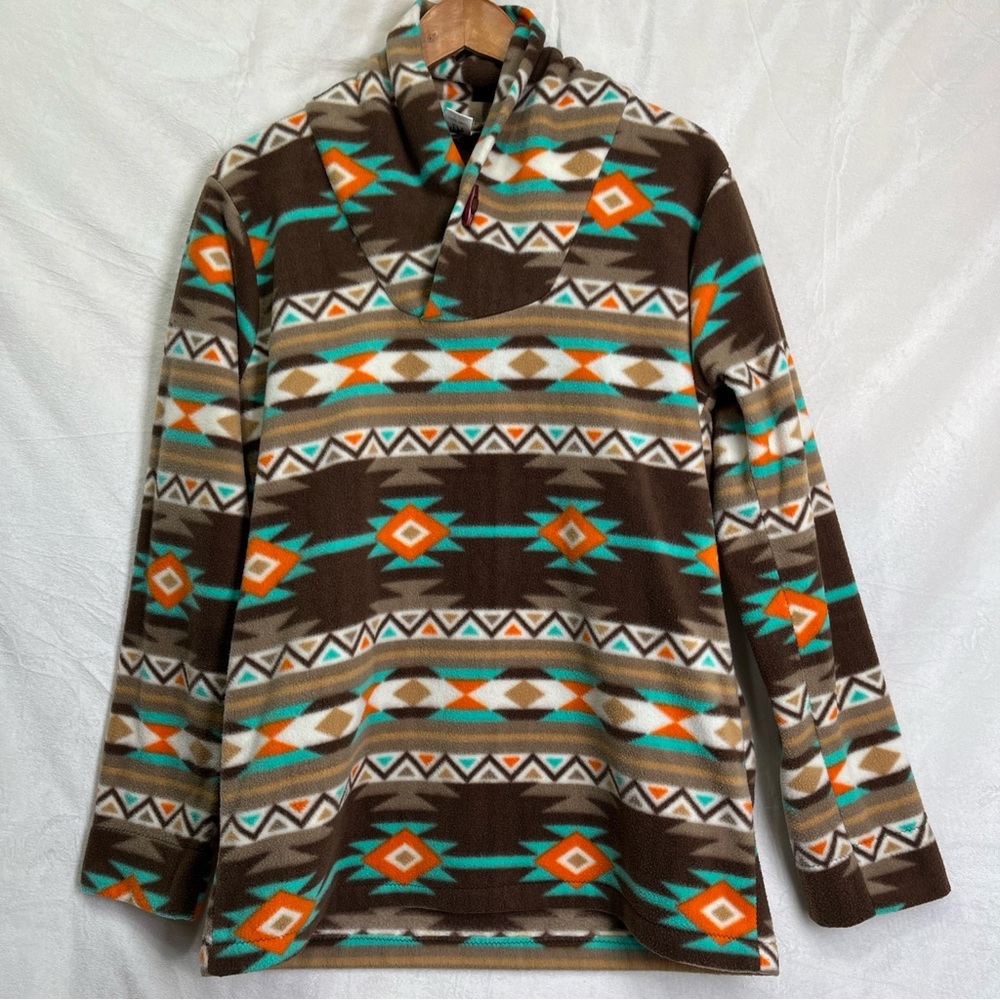 Coyote Valley Saddle Shop Western Fleece Sweater Shawl Collar Pockets Vintage M